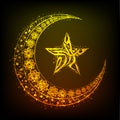Golden moon, Arabic text and star for Eid Mubarak. Royalty Free Stock Photo