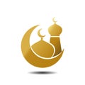 Golden moon and mosque design. Modern Mosque Moslem Icon Vector Gold on white Background