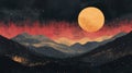 Golden Moon Over Silhouetted Mountains at Dusk Royalty Free Stock Photo