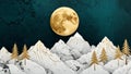 Golden moon over textured mountains and trees on a dark teal background Royalty Free Stock Photo
