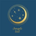 Golden Moon and stars on blue background. Vector design element