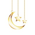 Golden moon and stars ramadan kareem decoration