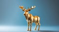 Golden Moose Figurine on Blue Background, Static Composition, Decorative Object. Royalty Free Stock Photo