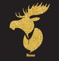 Golden moose head.Vector silhouette on black background Royalty Free Stock Photo