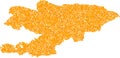 Mosaic Map of Kyrgyzstan - Golden Collage of Spall Elements in Yellow Tints
