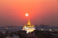 The Golden Mount at Wat Saket during sunset, Travel piblic landmark of Bangkok THAILAND