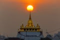 Golden Moutain Temple with sunset