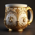 Golden Mug With Zbrush-inspired Design - Fine Details, 32k Uhd