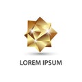 Golden multifaceted geometric figure. 3D polygon logo.