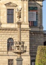 Golden Muse Column in front of the Rudolfinum situated on Jan Palach Square, Prague, Czechoslovakia