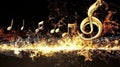 Golden music notes surrounded by dramatic, blazing fire Royalty Free Stock Photo