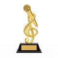 Golden Music Treble Clef with Microphone Award Trophy. 3d Rendering Royalty Free Stock Photo