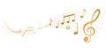 Golden musical notes on white background with clef