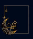 golden muslim mosque in crescent moon