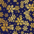 Golden navy Christmas snowflakes seamless pattern