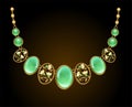 Golden necklace with chrysoprase gems