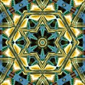 Golden and neon teal geometric hexagonal mandala