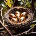 Golden nest egg, golden eggs in birds nest