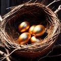 Golden nest egg, golden eggs in birds nest