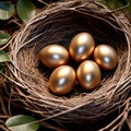 Golden nest egg, golden eggs in birds nest