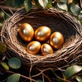 Golden nest egg, golden eggs in birds nest