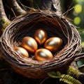 Golden nest egg, golden eggs in birds nest