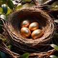 Golden nest egg, golden eggs in birds nest