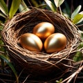 Golden nest egg, golden eggs in birds nest