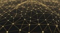 Golden Network Grid with Glowing Dots on Dark Surface Royalty Free Stock Photo