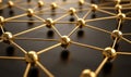 Golden network structure with interconnected nodes and lines on dark background Royalty Free Stock Photo