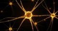 Golden neuron illustrations feature glowing cell bodies with extending dendrites