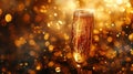 Golden New Year Celebration with Champagne and Fireworks on Abstract Background