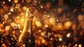 Golden New Year: Champagne and Fireworks on Abstract Background for Celebrations