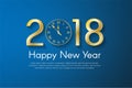 Golden New Year 2018 concept on blue background. Vector greeting card illustration Royalty Free Stock Photo