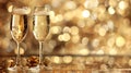 Golden New Year Celebration: Champagne and Fireworks on Abstract Background