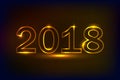 Golden 2018 New Year`s design,neon lights effect Royalty Free Stock Photo