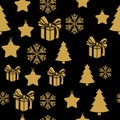 Golden New Year seamless pattern for gift wrapping or cards for the holidays. Easy style in one line, hipster style.