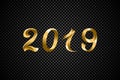 2019 golden New Year sign with golden glitter and loading panel on black background. Vector New Year illustration. Royalty Free Stock Photo