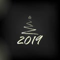 2019 golden New Year sign with golden glitter on black background. Vector New Year illustration. Royalty Free Stock Photo