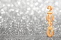 2020 golden new years 3d rendering at abstract sparkling bright silver glitter  perspective background studio.luxury holiday Royalty Free Stock Photo