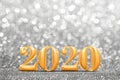 2020 golden new years 3d rendering at abstract sparkling bright silver glitter  perspective background studio.luxury holiday Royalty Free Stock Photo