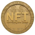Golden NFT on Isolated White Background