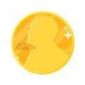 Golden Nobel medal in flat design. Vector illustration of stylized Nobel prize - award of the year. Abstract coin icon