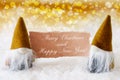 Golden Noble Gnomes With Card, Merry Christmas Happy New Year