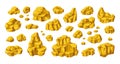 Golden nuggets. Cartoon gold mine boulders and stones. Yellow metal ore precious elements. Miners wealth. Geological Royalty Free Stock Photo