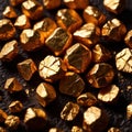 Golden nuggets on dark background, raw precious gold Royalty Free Stock Photo