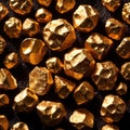 Golden nuggets on dark background, raw precious gold Royalty Free Stock Photo