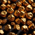 Golden nuggets on dark background, raw precious gold Royalty Free Stock Photo