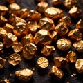 Golden nuggets on dark background, raw precious gold Royalty Free Stock Photo