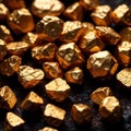 Golden nuggets on dark background, raw precious gold Royalty Free Stock Photo